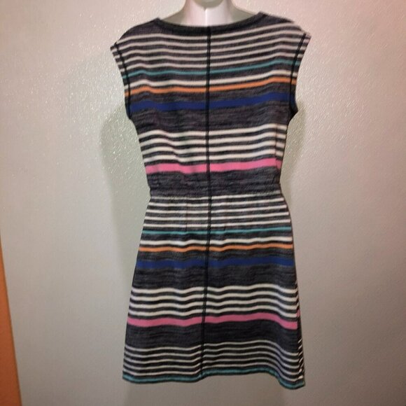 T by TALBOTS Small Multicolor Stripe Shift Dress Sleeveless Cotton Blend Pockets - Picture 8 of 11